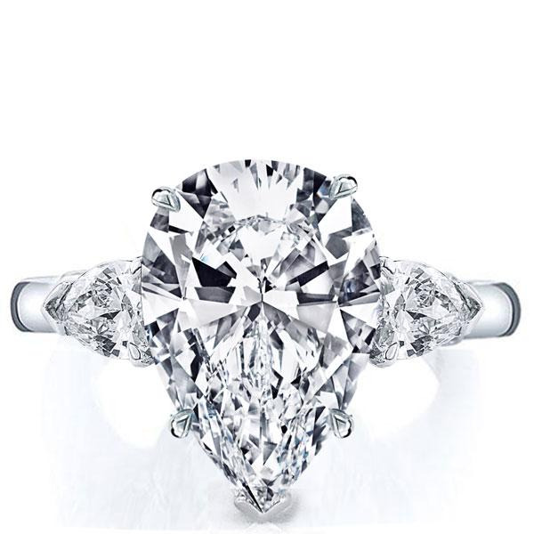 Italo Three Stone Pear Created White Sapphire Engagement Ring