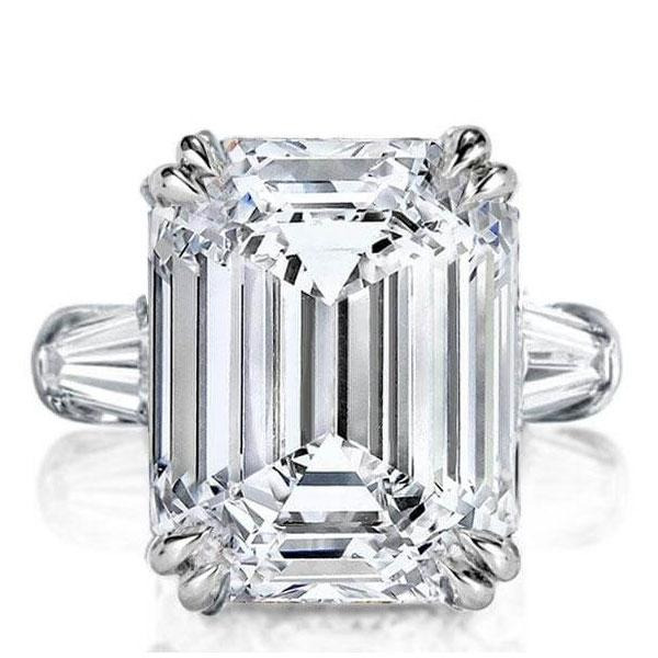 Italo Three Stone Emerald Created White Sapphire Engagement Ring