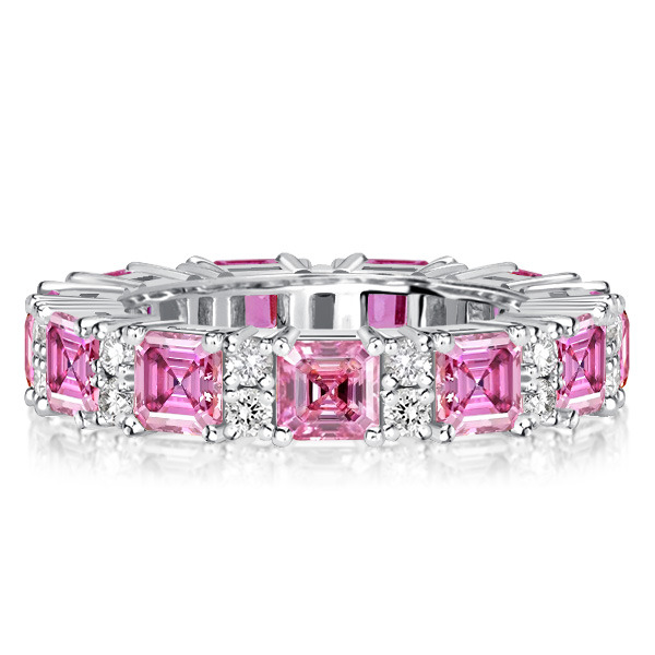 Italo Asscher Cut Pink Stone Eternity Ring For Women