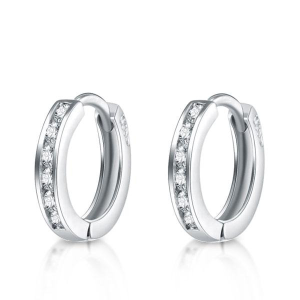 Italo Channel Setting Created White Sapphire Hoop Earrings