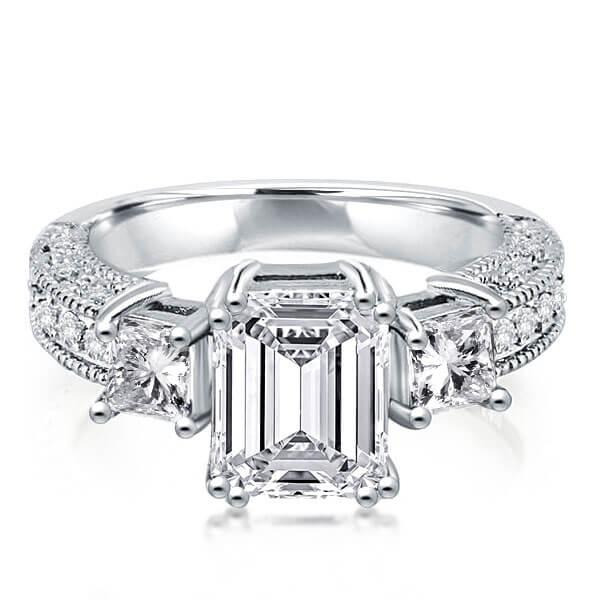 Italo Three Stone Created White Sapphire Engagement Ring