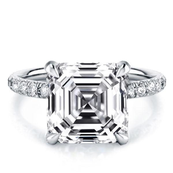 Italo Asscher Cut Engagement Ring Affordable With Hidden Halo
