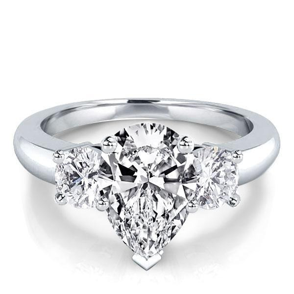 Italo Three Stone Pear Created White Sapphire Engagement Ring
