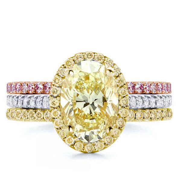 Fancy Two Tone Halo Oval Cut Yellow Topaz Wedding Set
