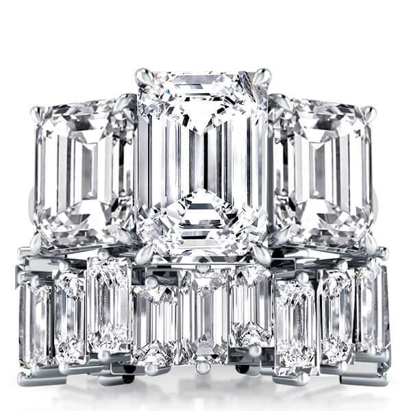 Solitaire Eternity Three Stone Ladder Design Band Bridal Set