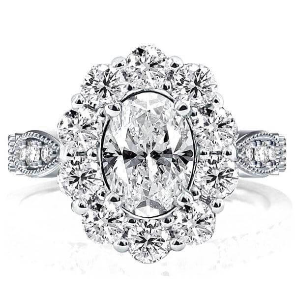 Vintage Halo Oval Created White Sapphire Engagement Ring