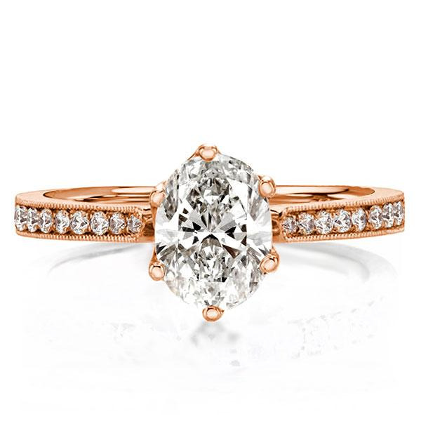 Rose Gold Milgrain Oval Cut Engagement Ring