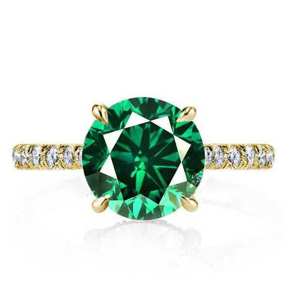 Classic U-Pave Round Cut Emerald Engagement Ring