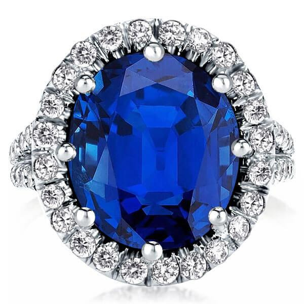 Split Shank Halo Blue Sapphire Oval Cut Engagement Ring