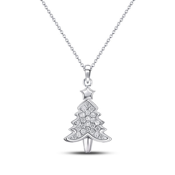 Italo White Sapphire Christmas Tree Pendant In Sterling Silver