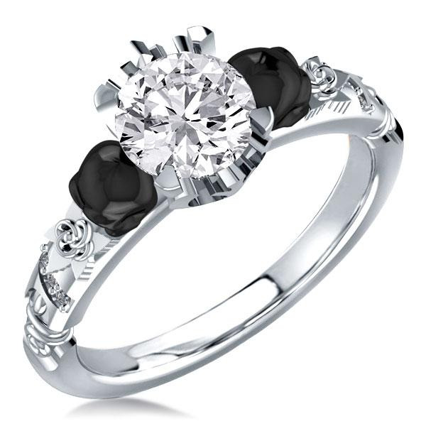 Two Tone Skull Design Round Cut Engagement Ring
