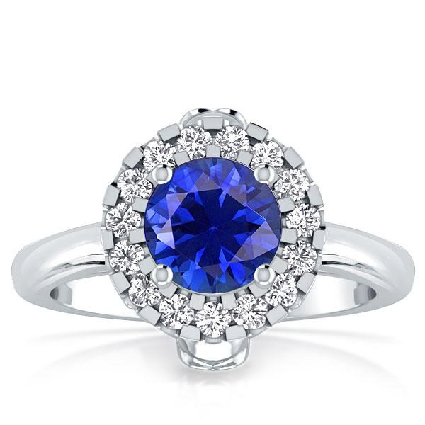 Halo Skull Design Round Cut Blue Sapphire Engagement Ring
