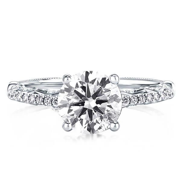 Milgrain Leaf Joint Design Thin Band Engagement Ring