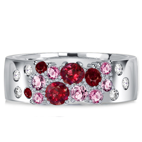Italo Flush Setting Pink Stone Ruby Band Wedding Rings