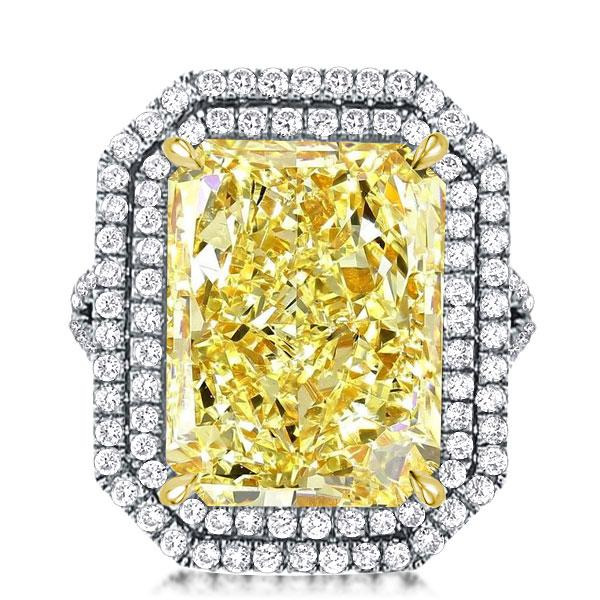 Split Shank Radiant Cut Yellow Topaz Double Halo Engagement Ring