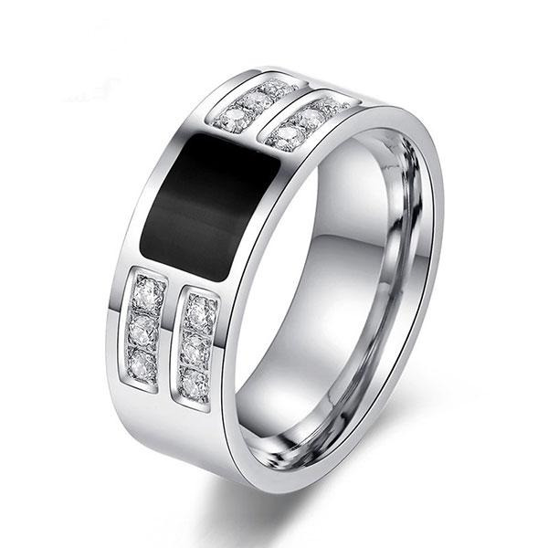 Italo Created White Sapphire Titanium Steel Men"s Wedding Band