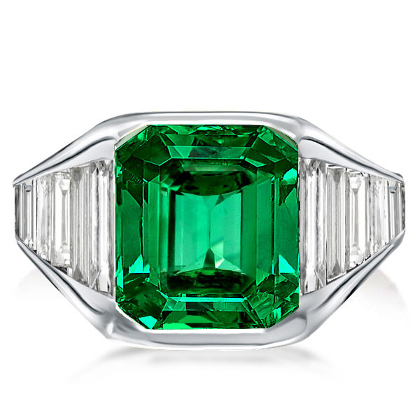 Emerald & Baguette Emerald Engagement Ring