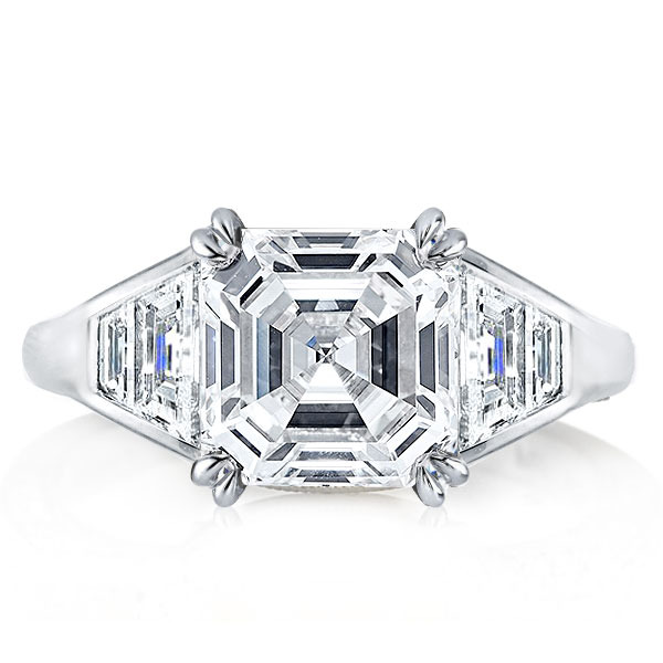 Three Stone Asscher Cut Engagement Ring In Sterling Silver