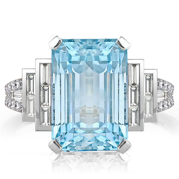 Split Shank Emerald Cut Aquamarine Engagement Ring For Women