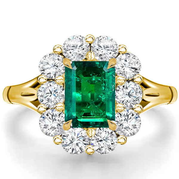 Vintage Halo Emerald Engagement Ring Emerald Cut Promise Ring