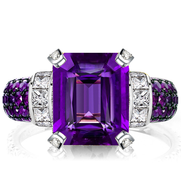 Italo Amethyst Emerald Cut Vintage Engagement Ring For Women