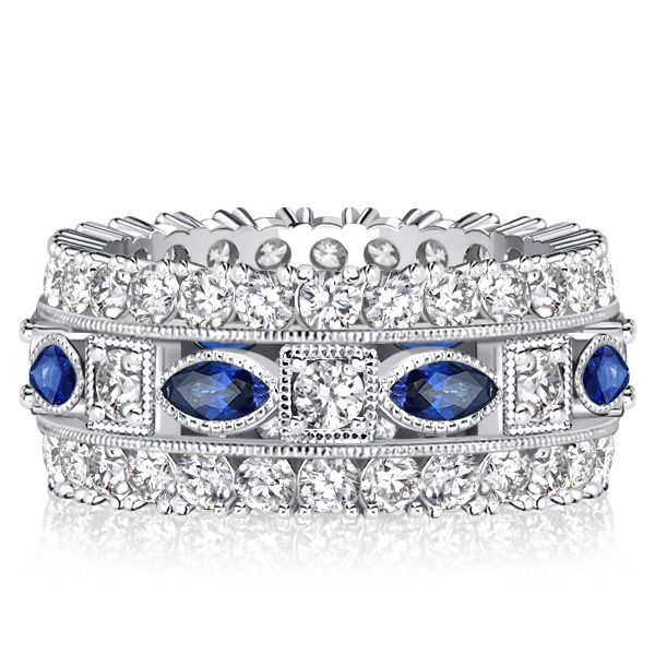 Italo Milgrain Bezel Marquise & Round Cut Blue Eternity Band