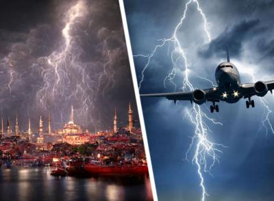 Самолёты кружили над Стамбулом, неспособные приземлиться, а молния ударила в людей