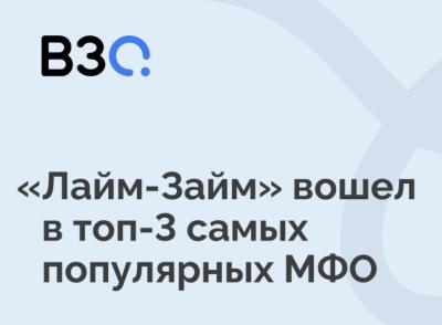 «Лайм-Займ» занял 3-е место в рейтинге самых популярных МФО в июне-августе 2023 года