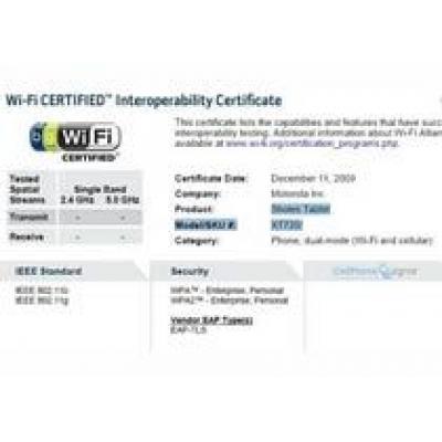 Motorola XT720 одобрен Wi-Fi Alliance