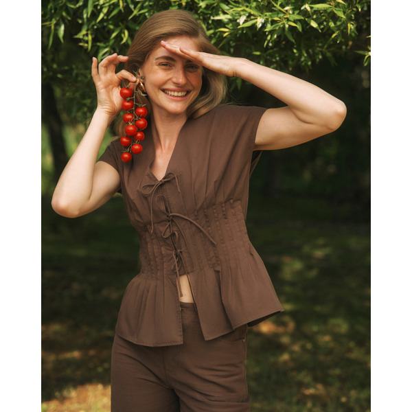 Приталенный топ на завязках, из 100% хлопка, коричневый