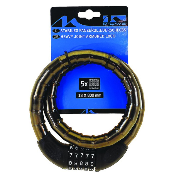 Велосипедный замок M-WAVE, цепь, кодовый, 18 х 800 мм, полупрозрачный, 5-230186