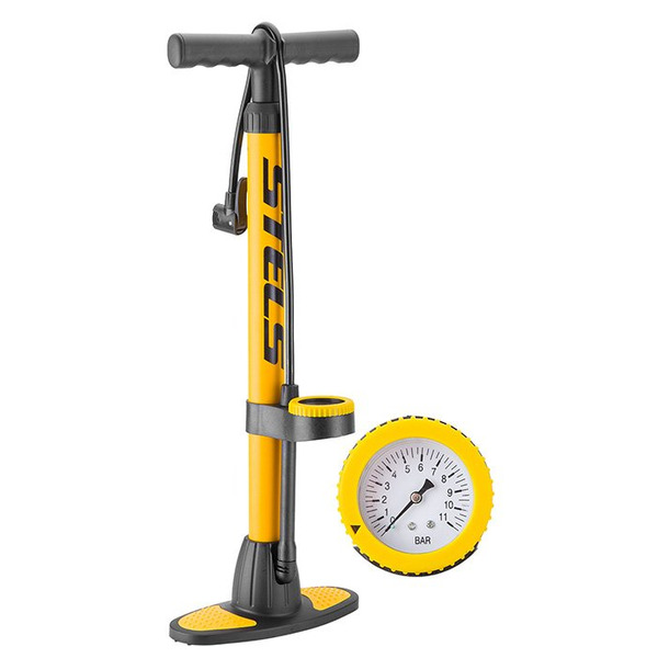Насос велосипедный STELS THP-2001A, ручной, стационарный, с манометром, пластиковый, желтый, 320099