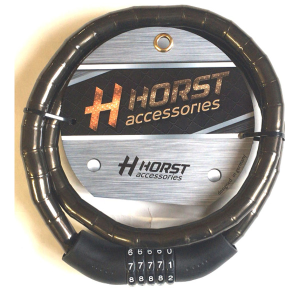 Замок велосипедный HORST, кодовый (5 разрядов), 18х1200 мм, цепь, черный, 09-100261