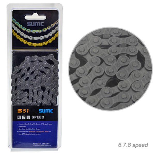 Цепь велосипедная SUMC S51, 1/2"x3/32", 6/7/8 ск.,116 звеньев, серая, с замком, ARV100041