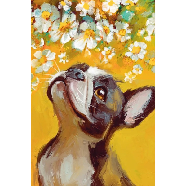 Открытка, С Днем Рождения! (бульдог и ромашки), 10*15 см, 1 шт.