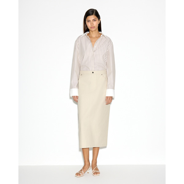 Прямая юбка из хлопкового денима, светло-бежевый