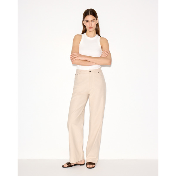 Прямые брюки с высокой посадкой, из лиоцелла и хлопка, светло-бежевый, кремовый