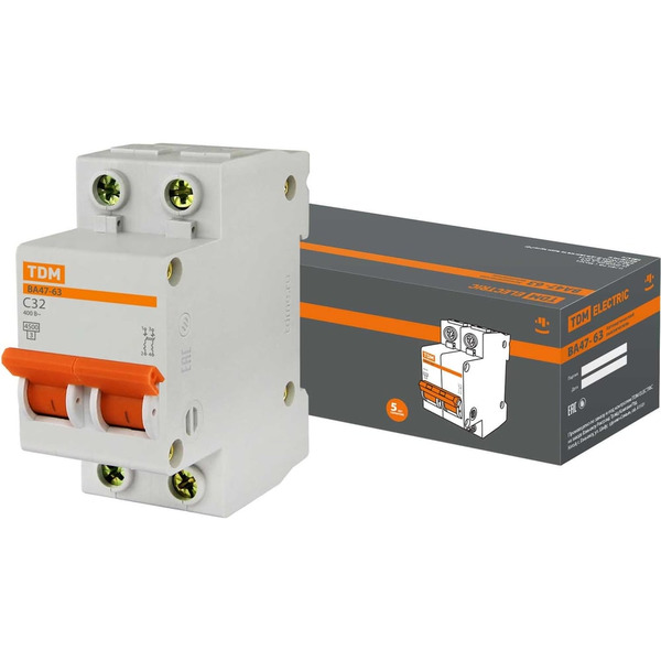 Автомат TDM ELECTRIC ВА47-63 2Р, 32 А, 4,5 кА, С SQ0218-0013