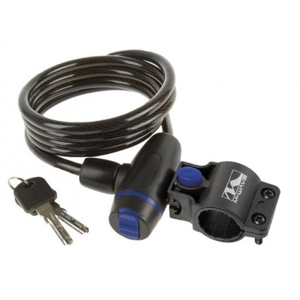 Велосипедный замок M-WAVE, тросовый, на ключ, с креплением, 10 х 1800 мм, розовый, 5-233868