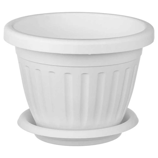 Кашпо ООО КЗНМ сильвер эко с блюдцем d 42, объём 24,6л белый 530903