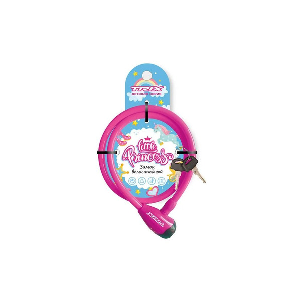 Замок противоугонный TRIX Little Princess детский, трос стальной, с ключами 8×1200мм, в пластиковой оболочке,LKTX08120KY