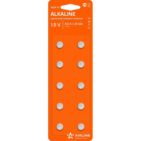Щелочная батарейка Airline AG4/LR626 AG4-10