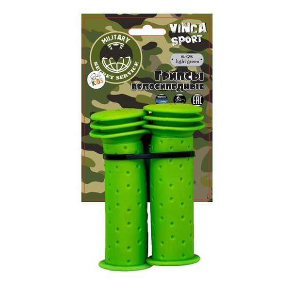Грипсы велосипедные детские, Vinca Spor 102мм, резиновые, зеленые, H-G 96 military