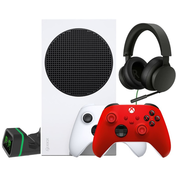 Microsoft XBOX Series S + 2-й геймпад (Pulse Red) + Зарядная станция + гарнитура Gaming Stereo Headset
