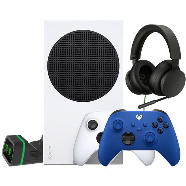 Microsoft XBOX Series S + 2-й геймпад (Shock Blue) + зарядная станция + гарнитура Gaming Stereo Headset