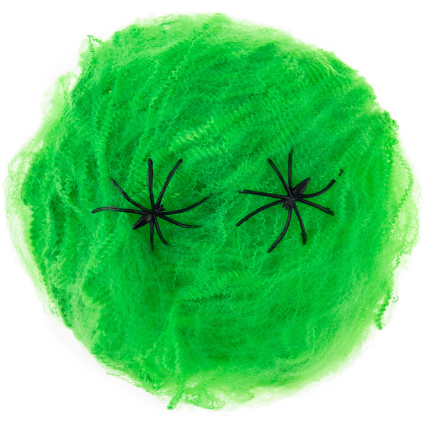 Декоративное украшение, Паутина и 2 паука, 20 гр, Зеленый/Черный, 1 шт.