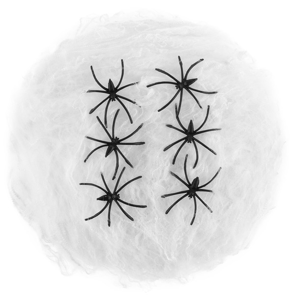 Декоративное украшение, Паутина и 6 пауков, 60 гр, Белый/Черный, 1 шт.