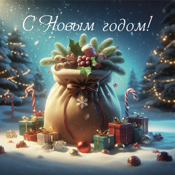 Мини - открытка, С Новым Годом! (мешок с подарками), 7*7 см, 20 шт.