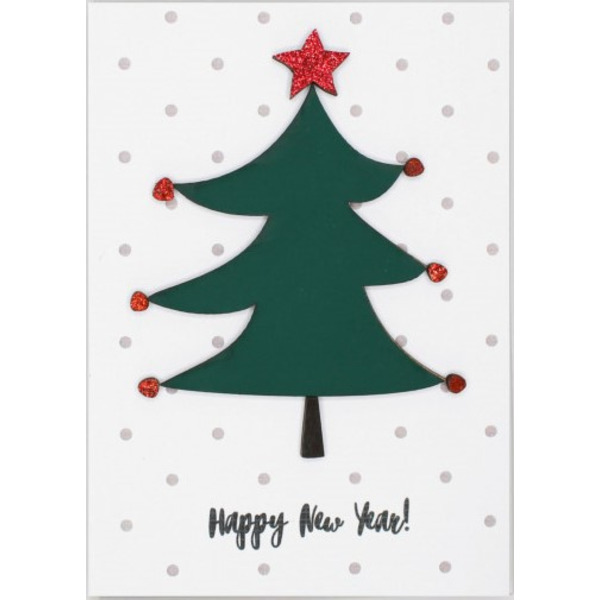 Открытка 3D, Happy New Year! (елочка), с блестками, 10,5*15 см, 1 шт.