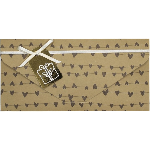 Конверт для денег 3D, Сердечки, Крафт, Металлик, 1 шт.